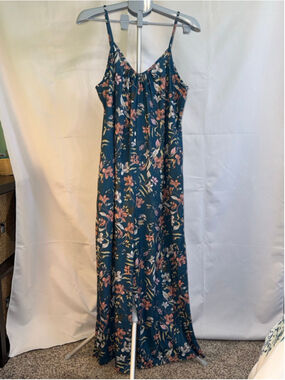Women's Unbranded Teal Floral Sleeveless Jumpsuit L